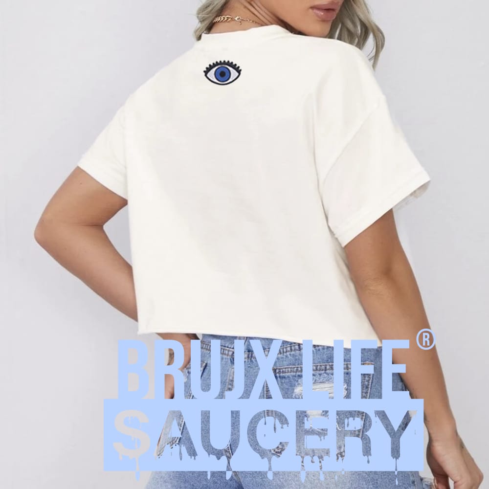 evil eye puff logo- flowy cropped tee