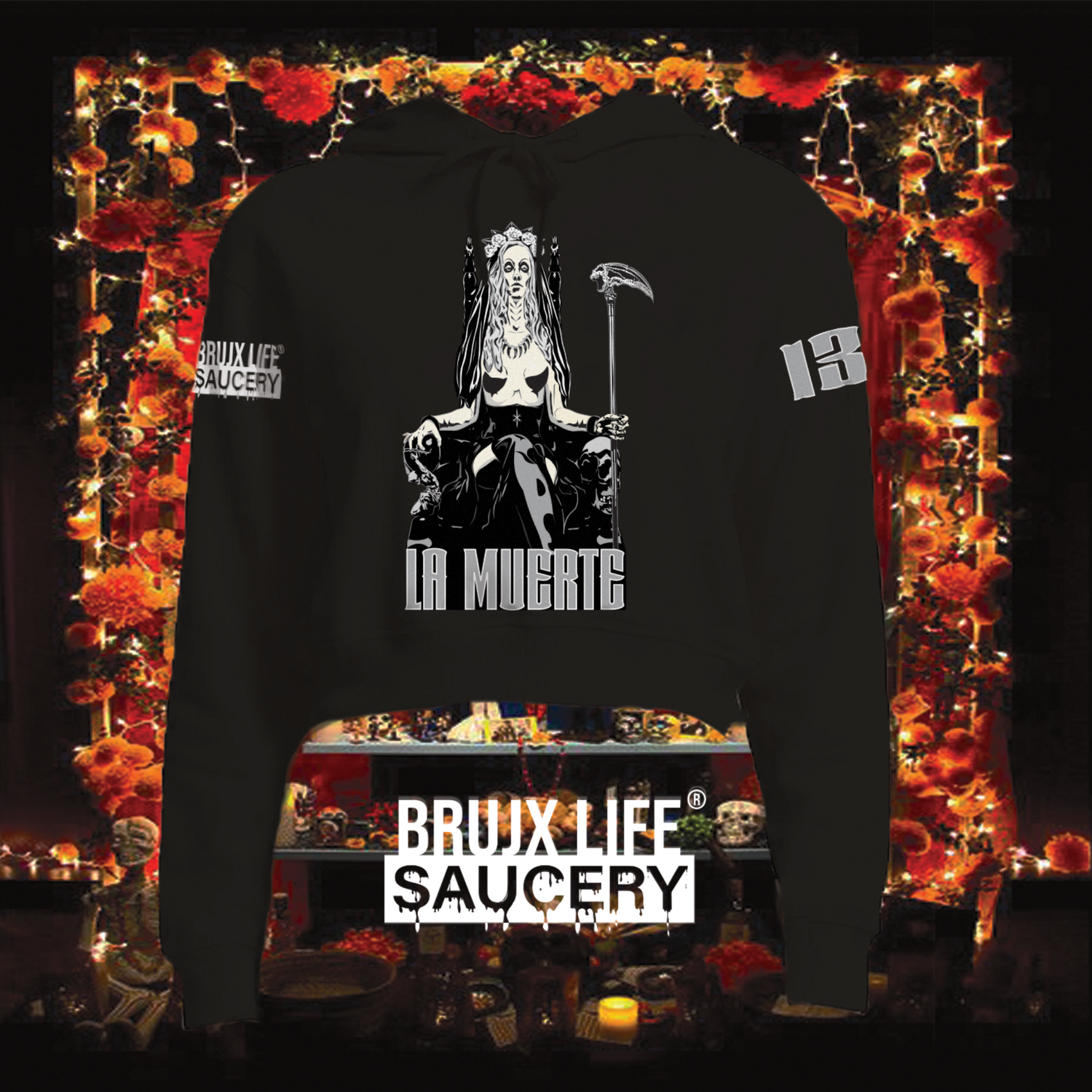 Santa Muerte Cropped Hoodie