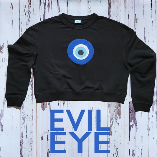 Cropped Crew Neck Sweater- Evil Eye Puff